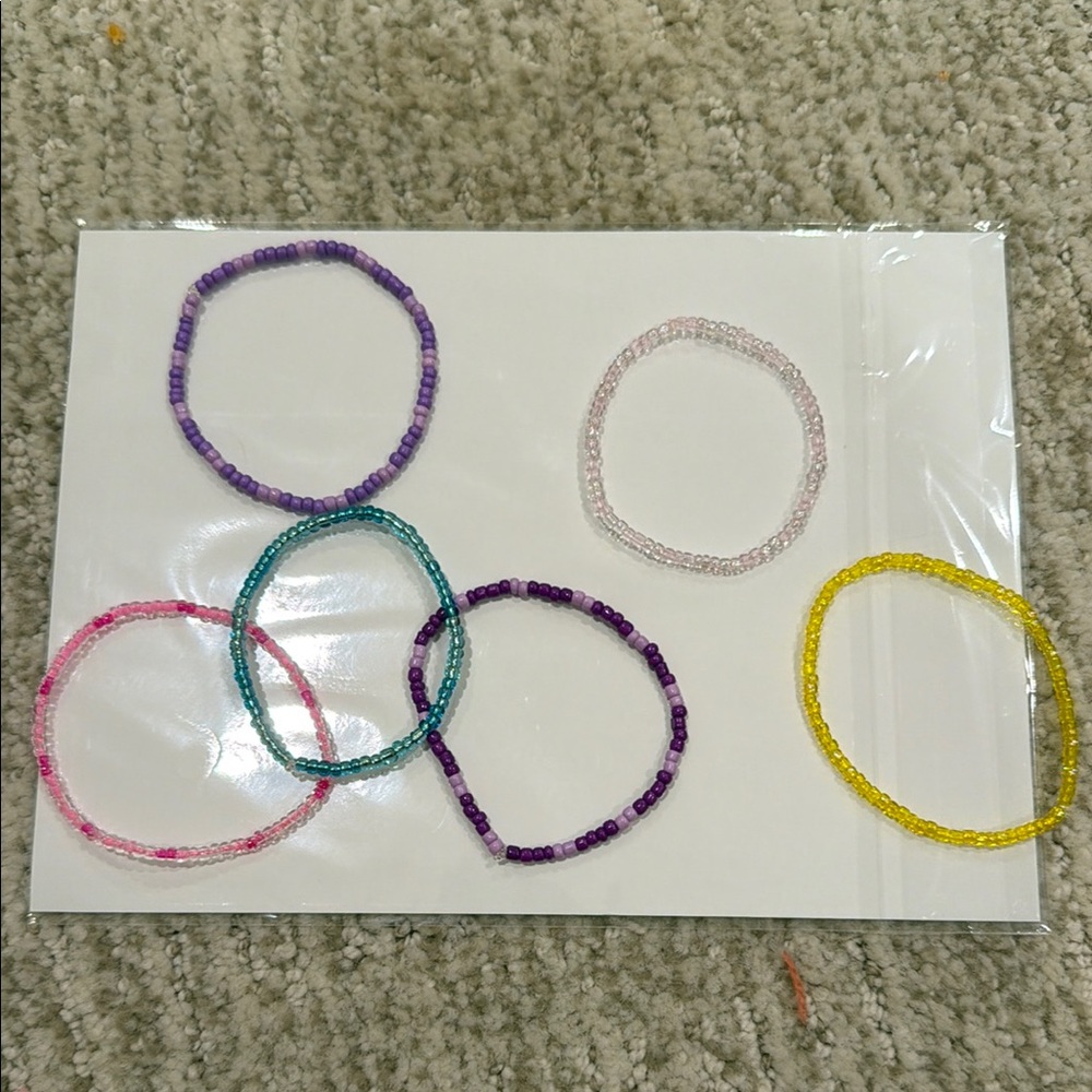 Beaded Stretch Bracelets - Purple, Pink, Teal, Yellow, Clear